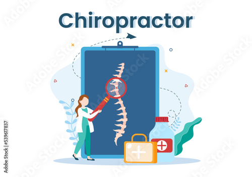 Chiropractor Flat Cartoon Hand Drawn Templates Illustration of Patient in Physiotherapy Rehabilitation with Osteopathy Specialist Natural Treatment
