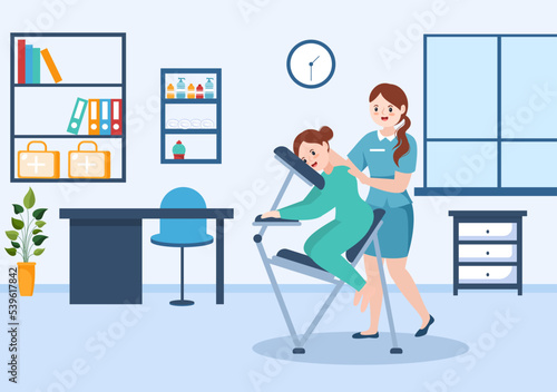 Chiropractor Flat Cartoon Hand Drawn Templates Illustration of Patient in Physiotherapy Rehabilitation with Osteopathy Specialist Natural Treatment