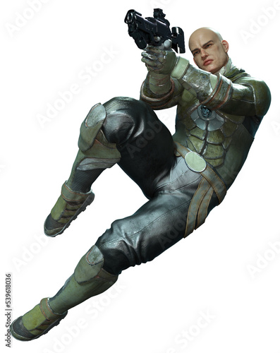 3D Rendered Futuristic Soldier on Transparent Background Fighting With Modern Weapon - 3D Illustration