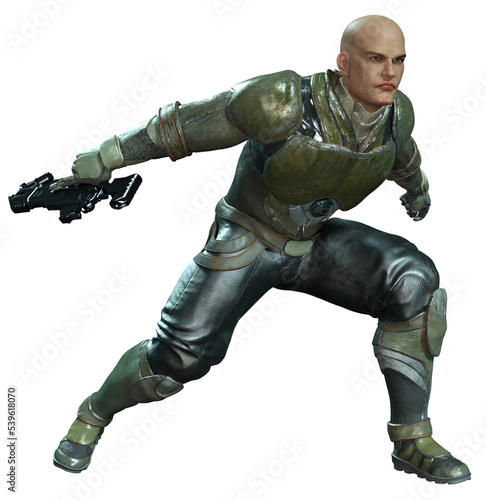3D Rendered Futuristic Soldier on Transparent Background Fighting With Modern Weapon - 3D Illustration