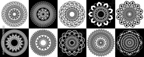 Set of zentangle mandalas, Mandala for henna, mehendi, tattoo, Decorative ethnic ornamental elements, Oriental patterns