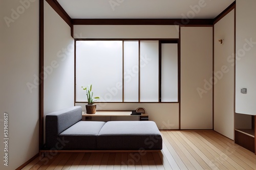 Small Condominium Interior Design Minimal japan design white and wood bedroom and sofa area