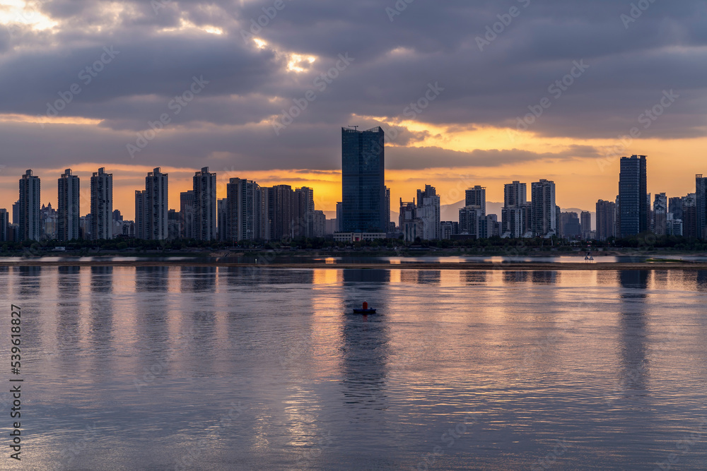 modern city at sunrise,nanchang skyline.