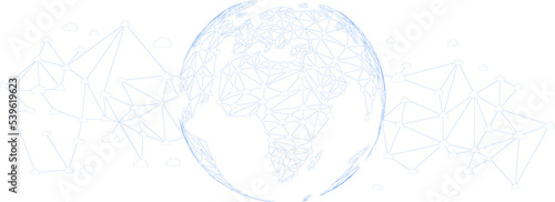 World Globe with cloud icon polygon dot connected line. Concept of cloud technology for human lifestyle