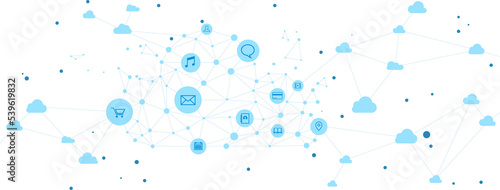 Cloud computing network technology polygon dot connected line with icon : Concept of cloud server, Storage and data