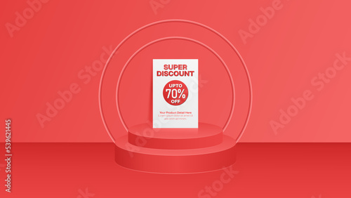 Super Discount Offer Annoucement, Product Showcase Podium Background, Pink Stage Banner Design, Sale Poster Mockup
