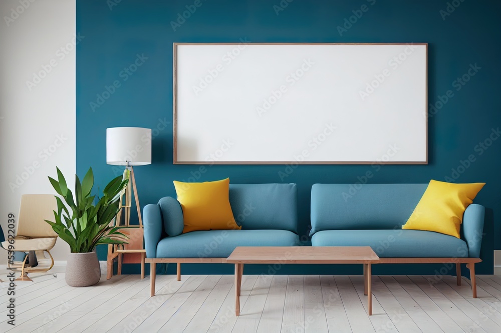 Fototapeta premium mock up poster frame in modern interior background, living room, Scandinavian style, 3D render, 3D illustration