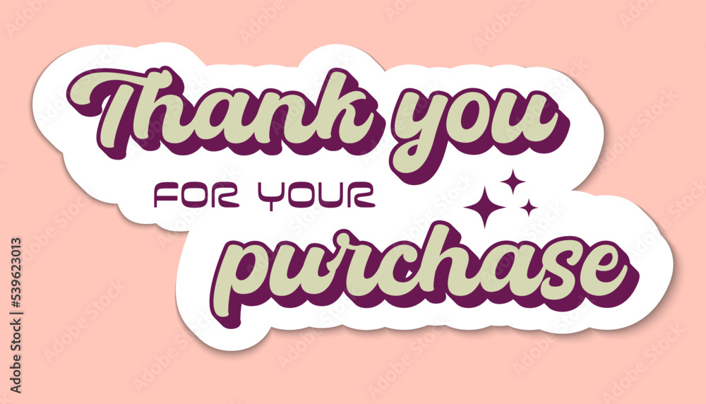 Thank you for your purchase, groovy sticker for small business in retro style. Online order, business owner, packaging