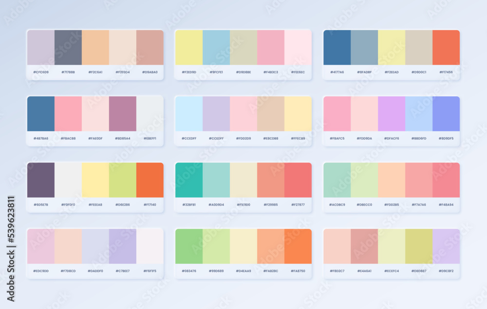 Vettoriale Stock Trendy pastel colour guide palette catalogue. Future color  trend in RGB Hex. Palette Guide with Hex color code swatches. | Adobe Stock