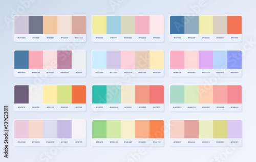 Trendy pastel colour guide palette catalogue. Future color trend in RGB Hex. Palette Guide with Hex color code swatches. photo