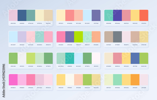 Set of color palette example. Color trend for fashion designers, fashion business, garments, cloths and color companies. Color swatches in RGB HEX.