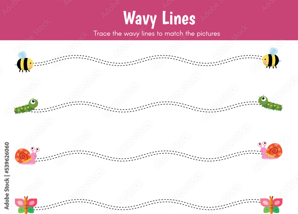 Preschool worksheet, trace the wavy lines. Vector Illustration