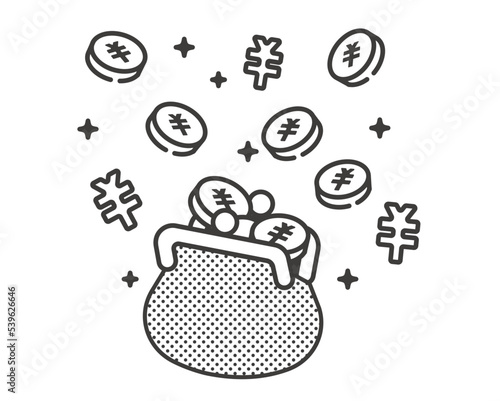 財布へお金が増えていくイメージのベクターイラスト素材／コイン／積み立て／投資