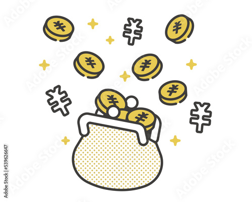 財布へお金が増えていくイメージのベクターイラスト素材／コイン／積み立て／投資