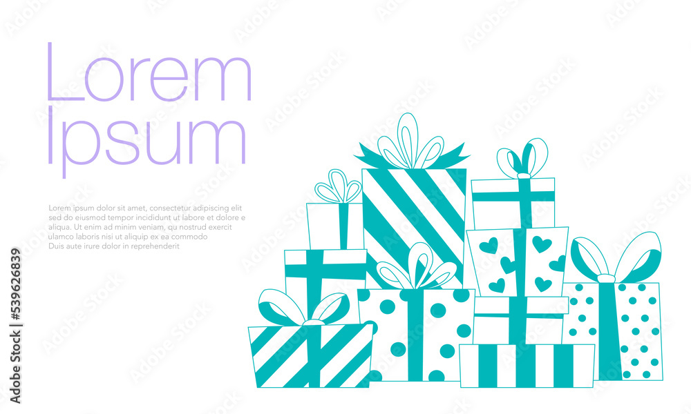 Flat vector illustration of a pile of gift boxes. Suitable for design element of Christmas greeting card, birthday celebration, and special event decoration banner.