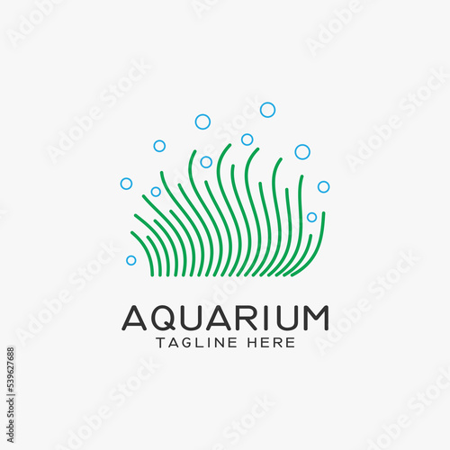 Aquarium logo design with seaweed lines