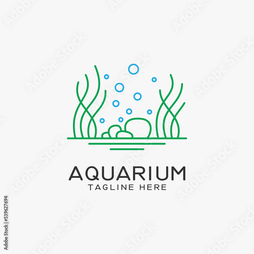 Aquarium logo design with seaweed lines