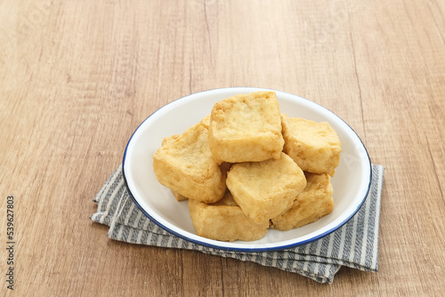 Tahu Goreng or Fried Tofu, Indonesia traditional food, made from fermented soybean extract.
