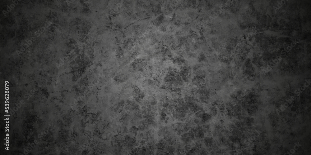 Dark black wall stone grunge textured concrete background. Panorama dark grey black slate background or texture. Vector black concrete texture. Stone wall background.