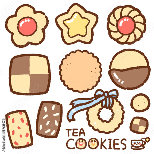 tea cookie cartoon drawing set