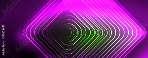 Neon glowing lines and angles, magic energy space light concept. Vector illustration for wallpaper, banner, background, leaflet, catalog, cover, flyer