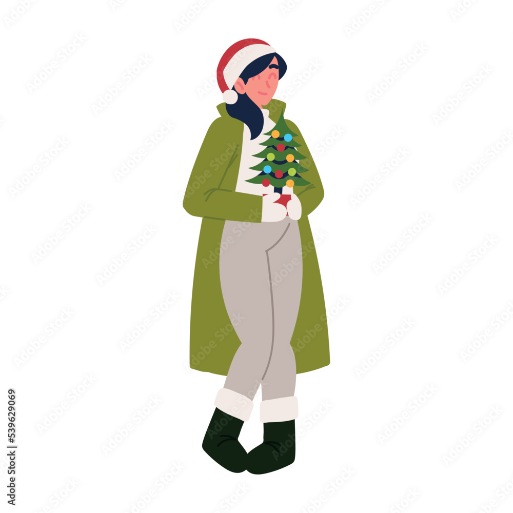 woman with little christmas tree