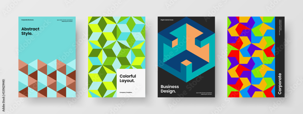 Fresh geometric shapes postcard illustration set. Simple annual report vector design layout composition.