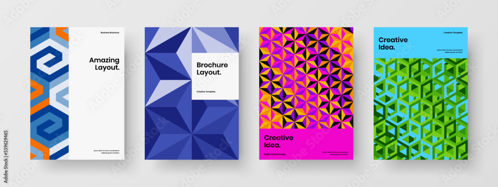 Fototapeta premium Vivid corporate cover vector design concept set. Premium geometric shapes front page illustration collection.