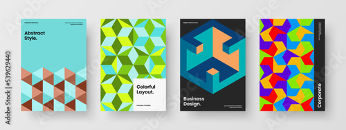 Fresh geometric shapes postcard illustration set. Simple annual report vector design layout composition.