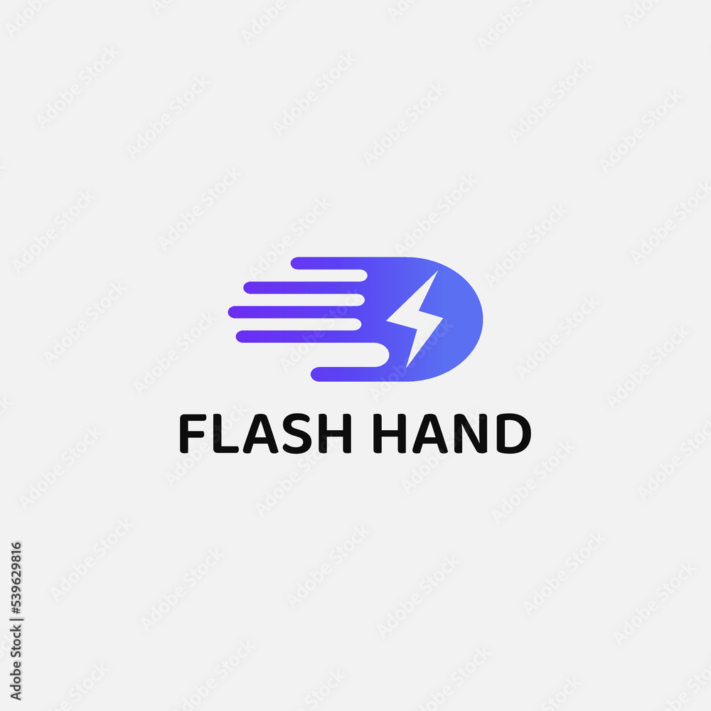 Blue hand logo with flash negative space. Blue hand logo with flash negative space.