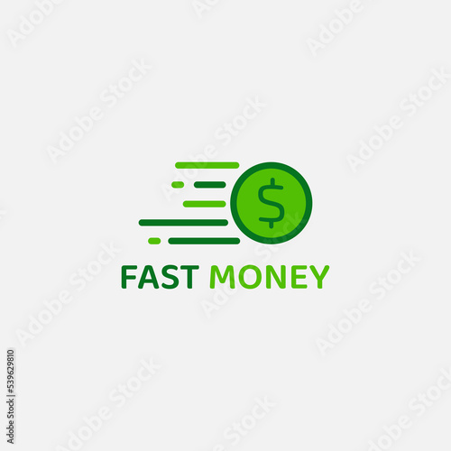 Green coin currency logo with some lines meaning fast.