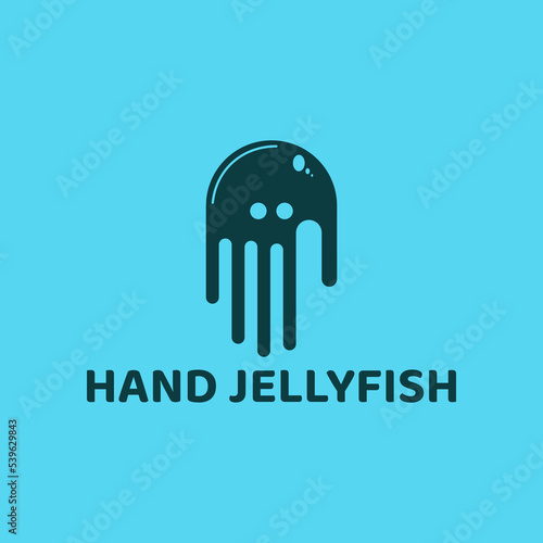 Black hand logo with jellyfish negative space.
