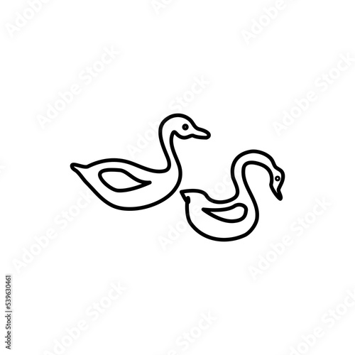 Graphic animal vector cartoon illustration isolated on white background  Simple flat symbol fowl  silhouette icon line art bird  swan decorative sign for design zoo alphabet  children coloring