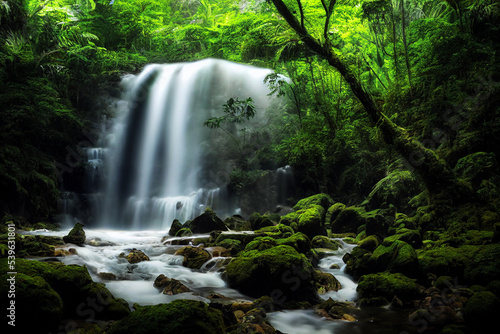 beautiful landscape deep forest waterfall in a jungle