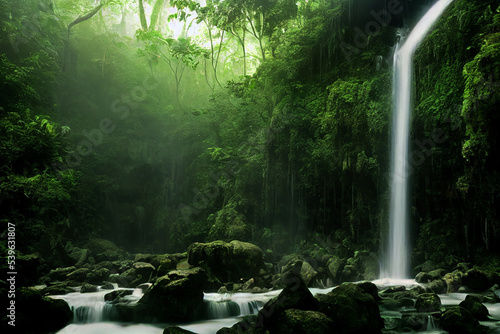 beautiful landscape deep forest  waterfall in a jungle