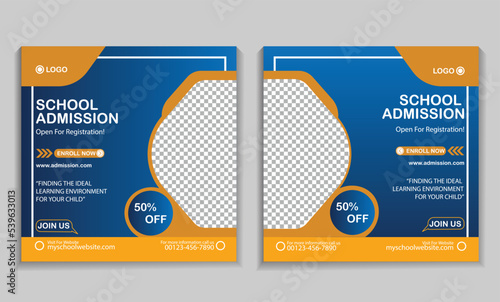 School admission social media post design. back to school social post design. school admission template for creative design. 