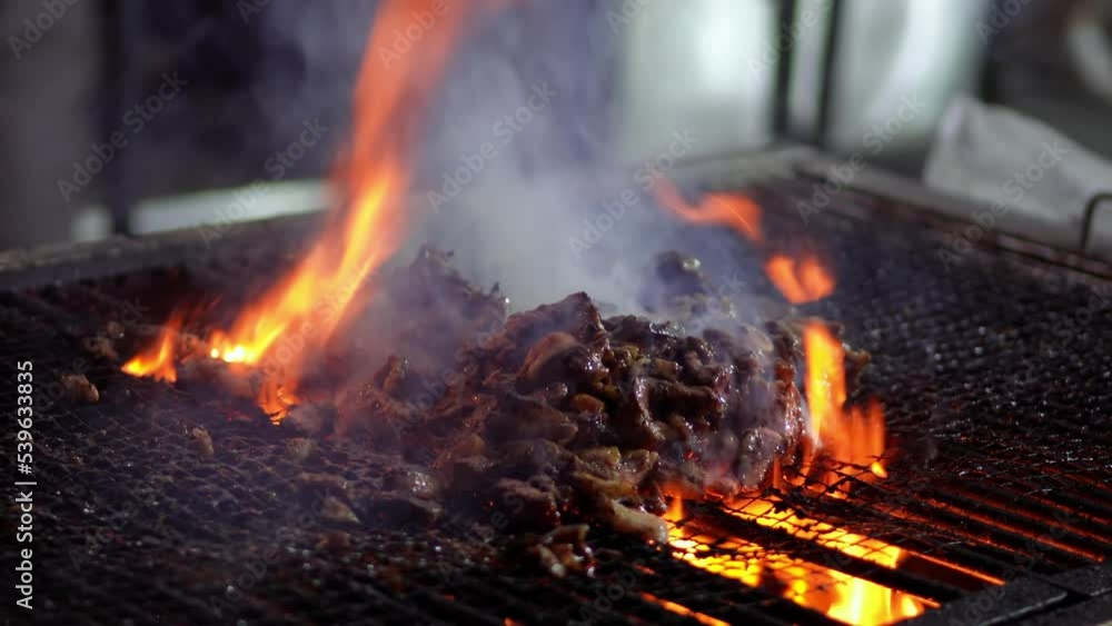 Delicious mutton meat in grill for barbeque Delicious mutton meat in grill for barbeque