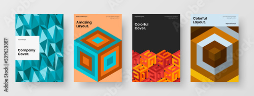 Colorful geometric tiles company identity illustration collection. Amazing front page design vector layout composition.