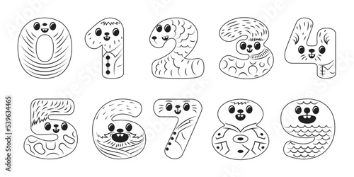 Set of vector numbers in the form of cartoon funny monsters and creatures