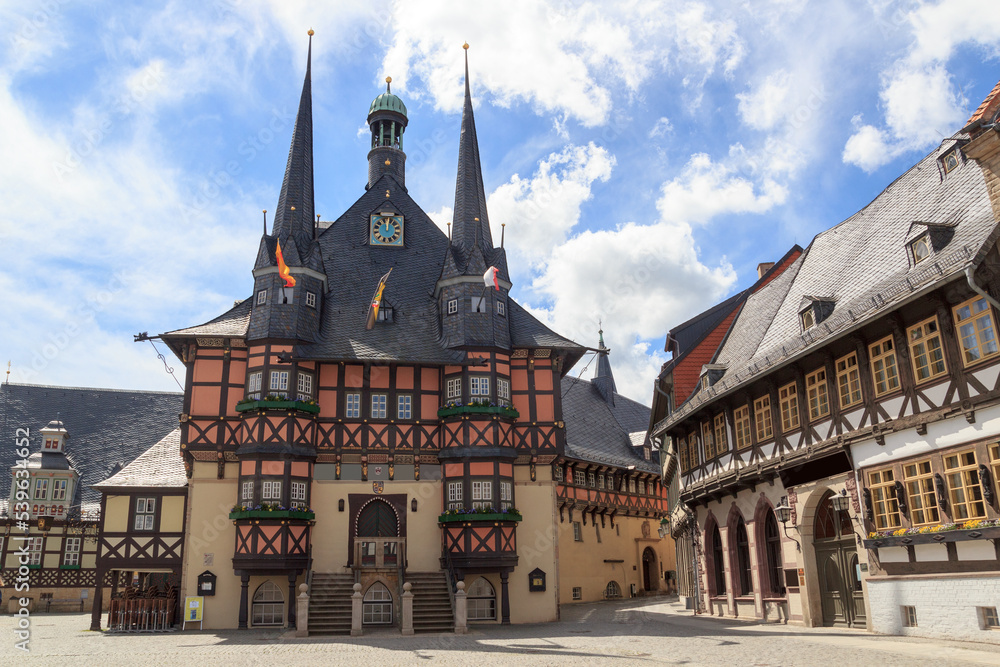 Town hall Wernigerode with timber facade in Harz, Germany
