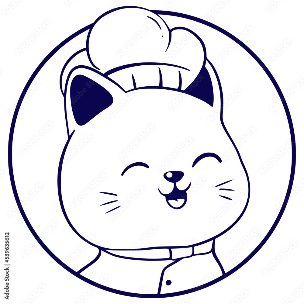 Cat chef art line logo mascot cute Cat chef art line logo mascot cute