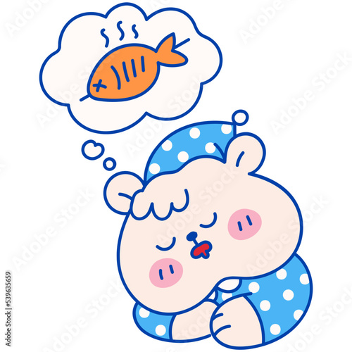 Cute bear dreaming hand drawn illustration in cartoon design