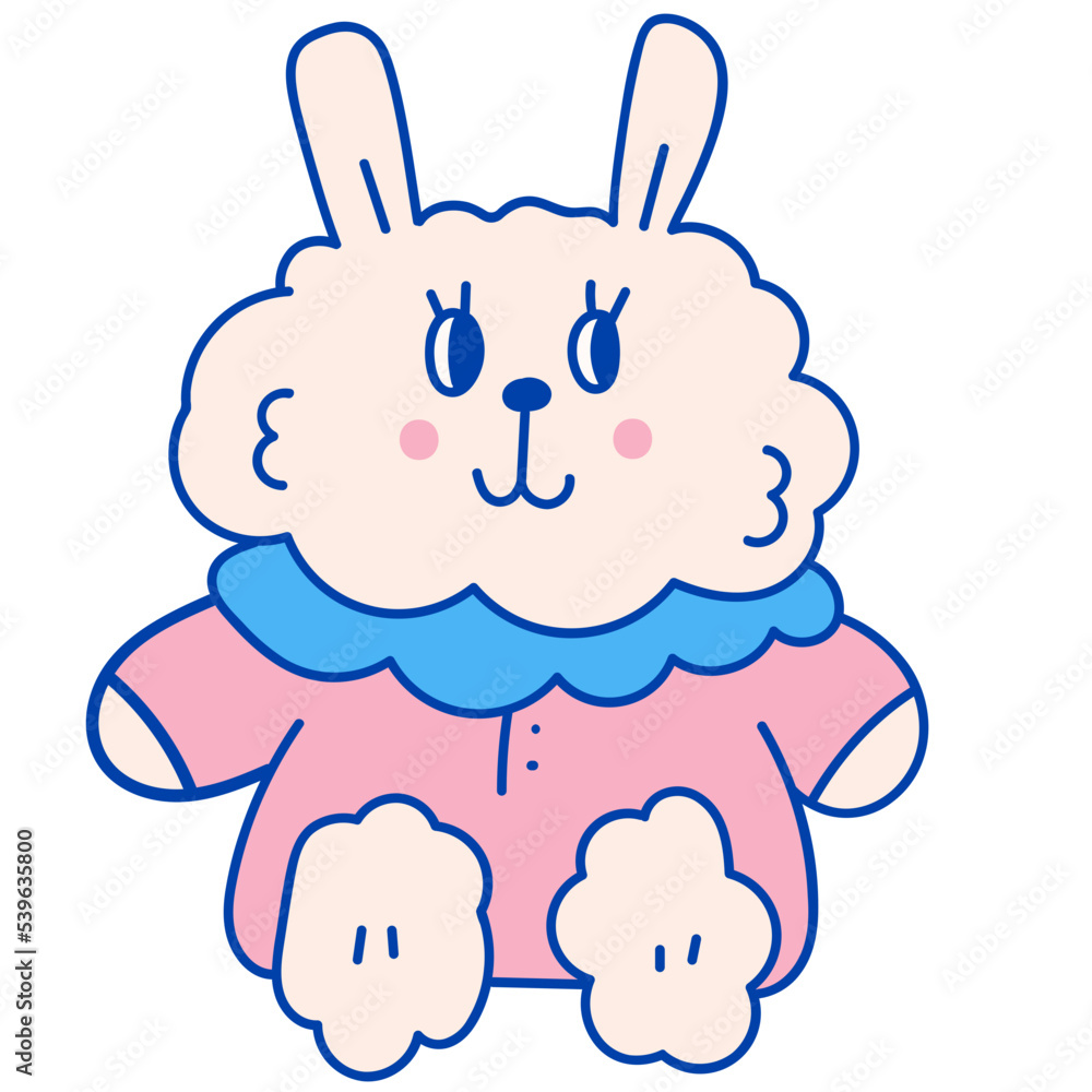 Fototapeta premium Cute rabbit doll hand drawn illustration in cartoon design