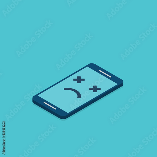 Broken smartphone with sad smile. Broken phone service, recovery and repair concept.
