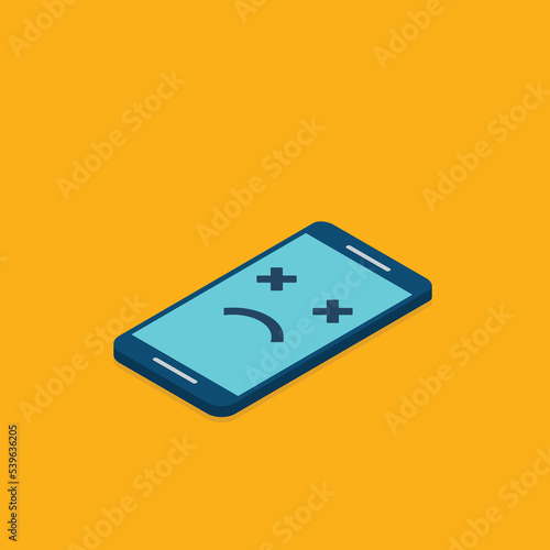 Broken smartphone with sad smile. Broken phone service, recovery and repair concept.