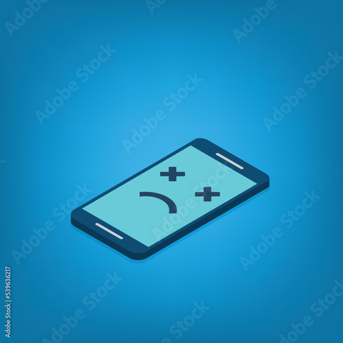 Broken smartphone with sad smile. Broken phone service, recovery and repair concept.