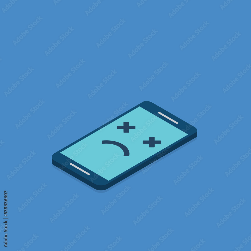 Broken phone. Broken smartphone with sad smile. Broken phone. Broken smartphone with sad smile.