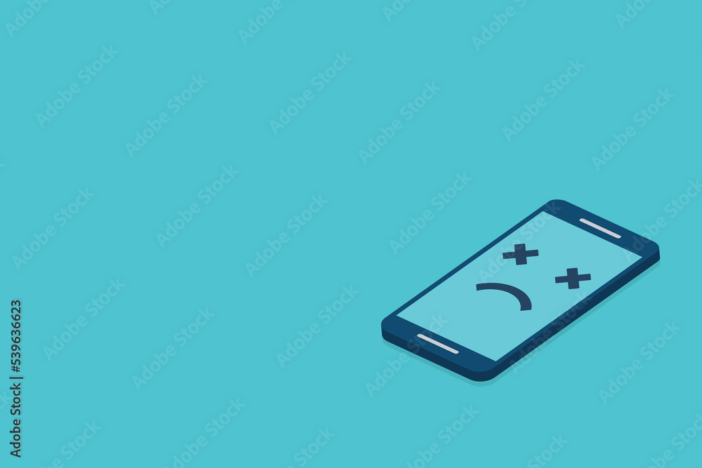 Broken phone. Broken smartphone with sad smile. Broken phone. Broken smartphone with sad smile.
