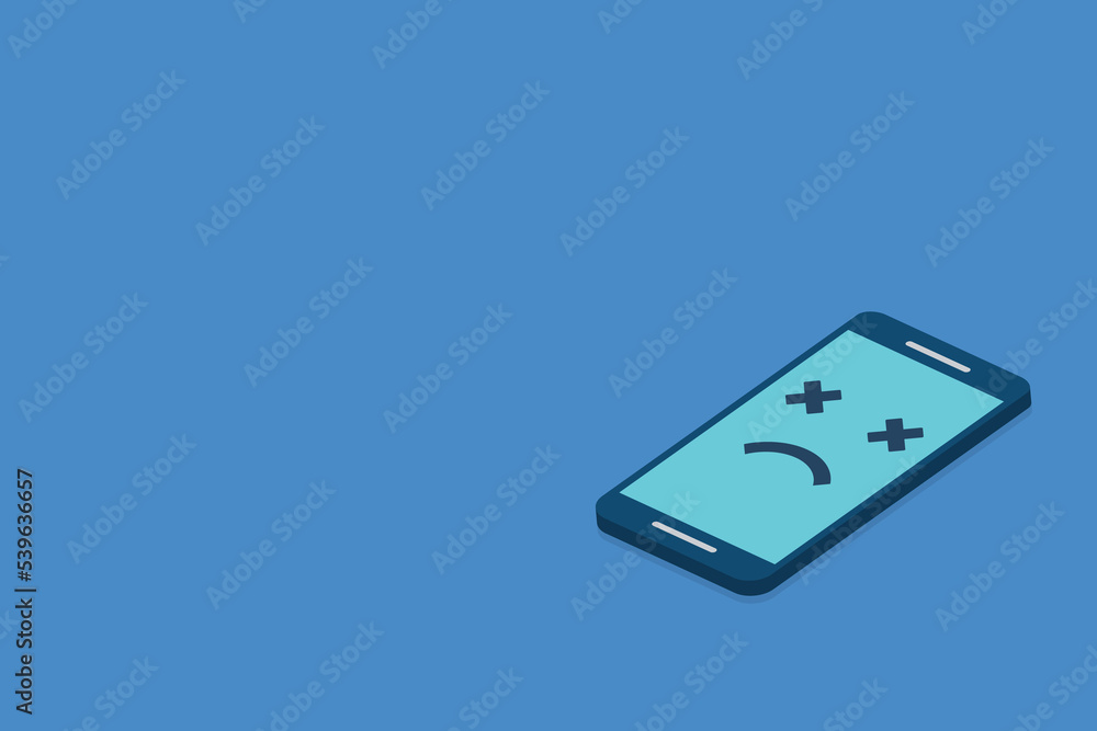 Fototapeta premium Broken phone. Broken smartphone with sad smile.