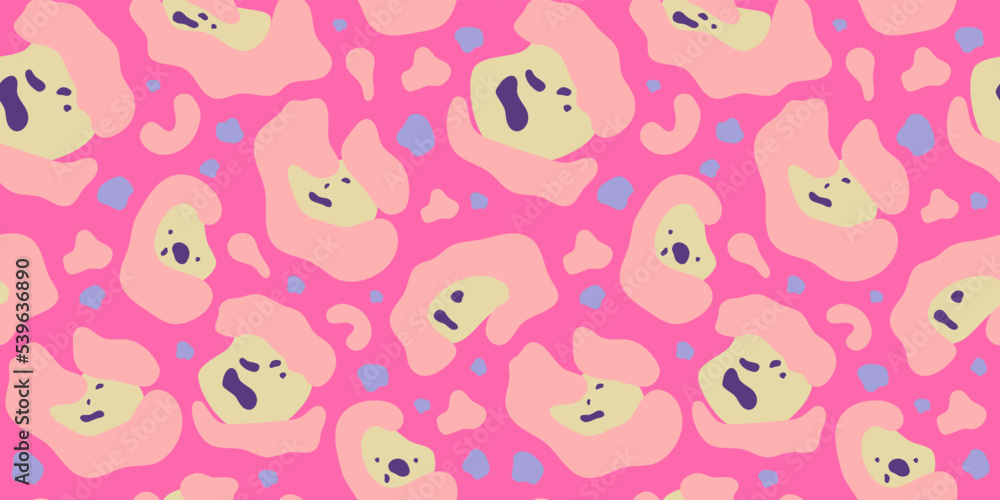 Y2k leopard seamless background. Psychedelic pink leopard print. Seamless abstract animal, skin pattern. Trendy illustration. Vector graphic illustration. Y2k leopard seamless background. Psychedelic pink leopard print. Seamless abstract animal, skin pattern. Trendy illustration. Vector graphic illustration.